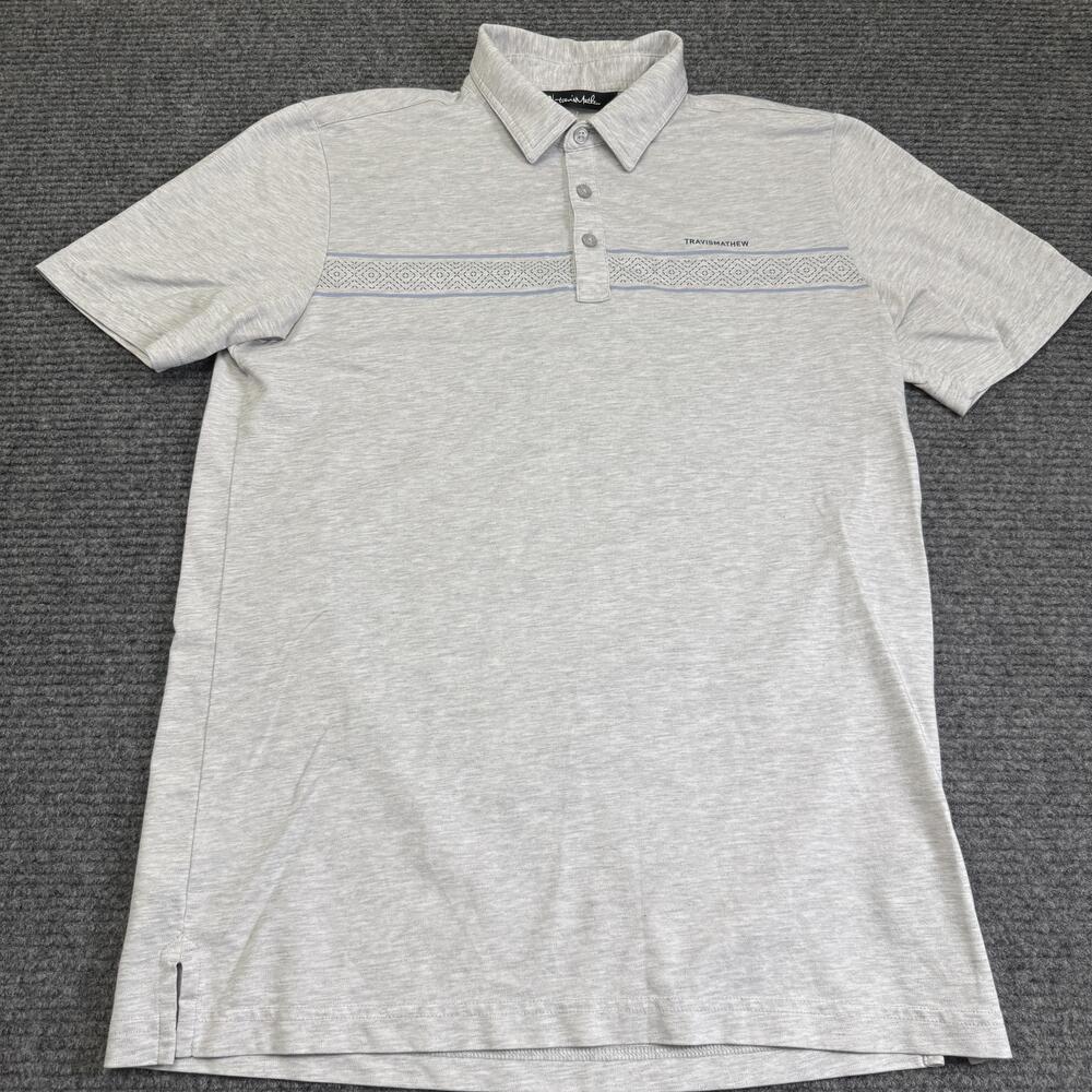 TravisMathew Polo Shirt Mens Medium Gray Geometric Cabo Real Golf Performance